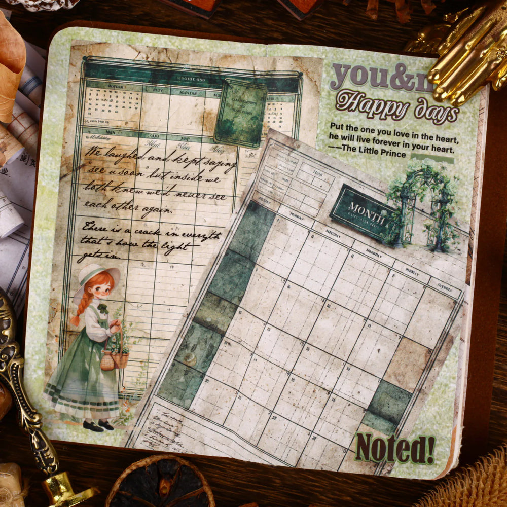 Vintage Schedule Scrapbooking Paper | Coffee-Dyed style Ephemera