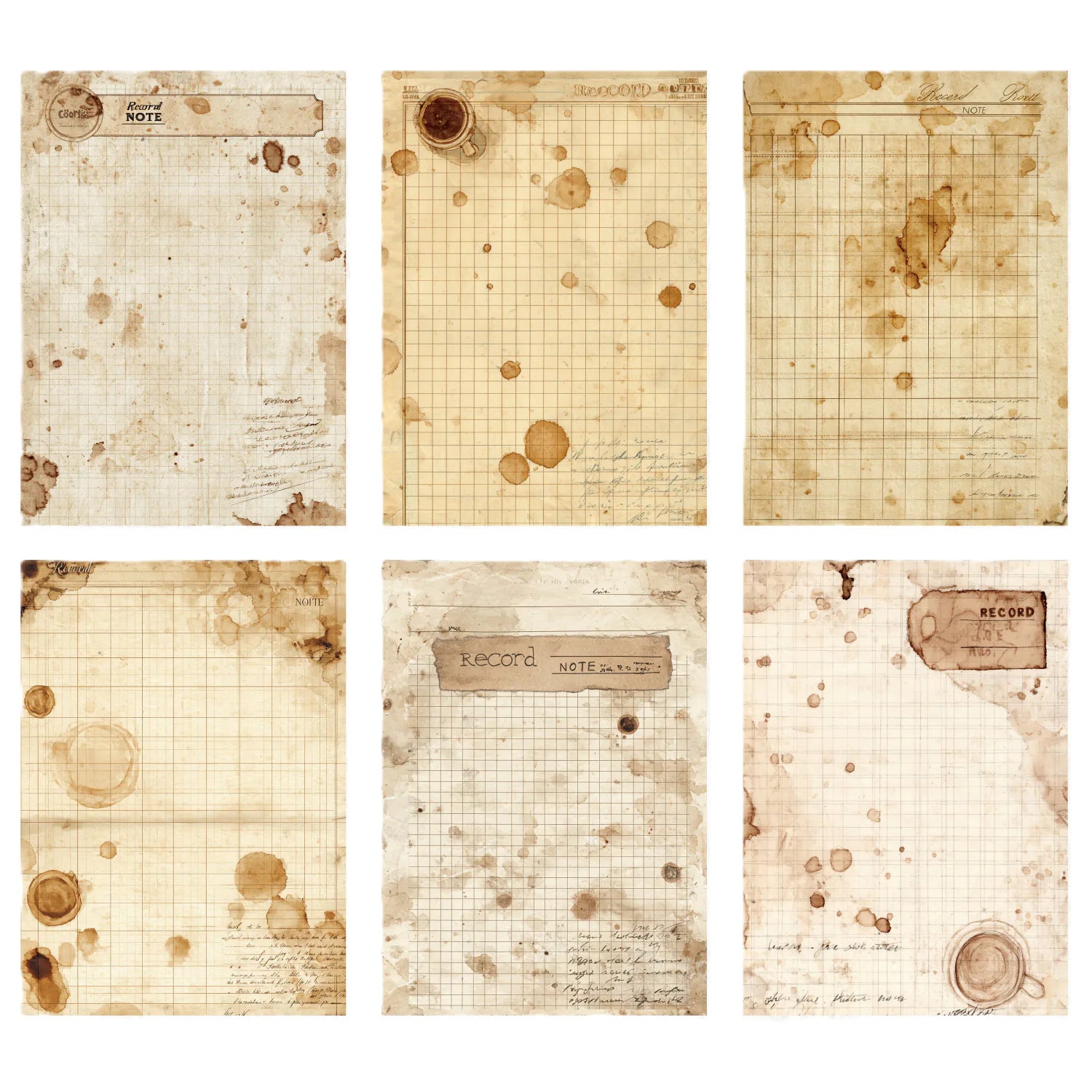 Papier scrapbooking style vintage | Éphémères teintés au café