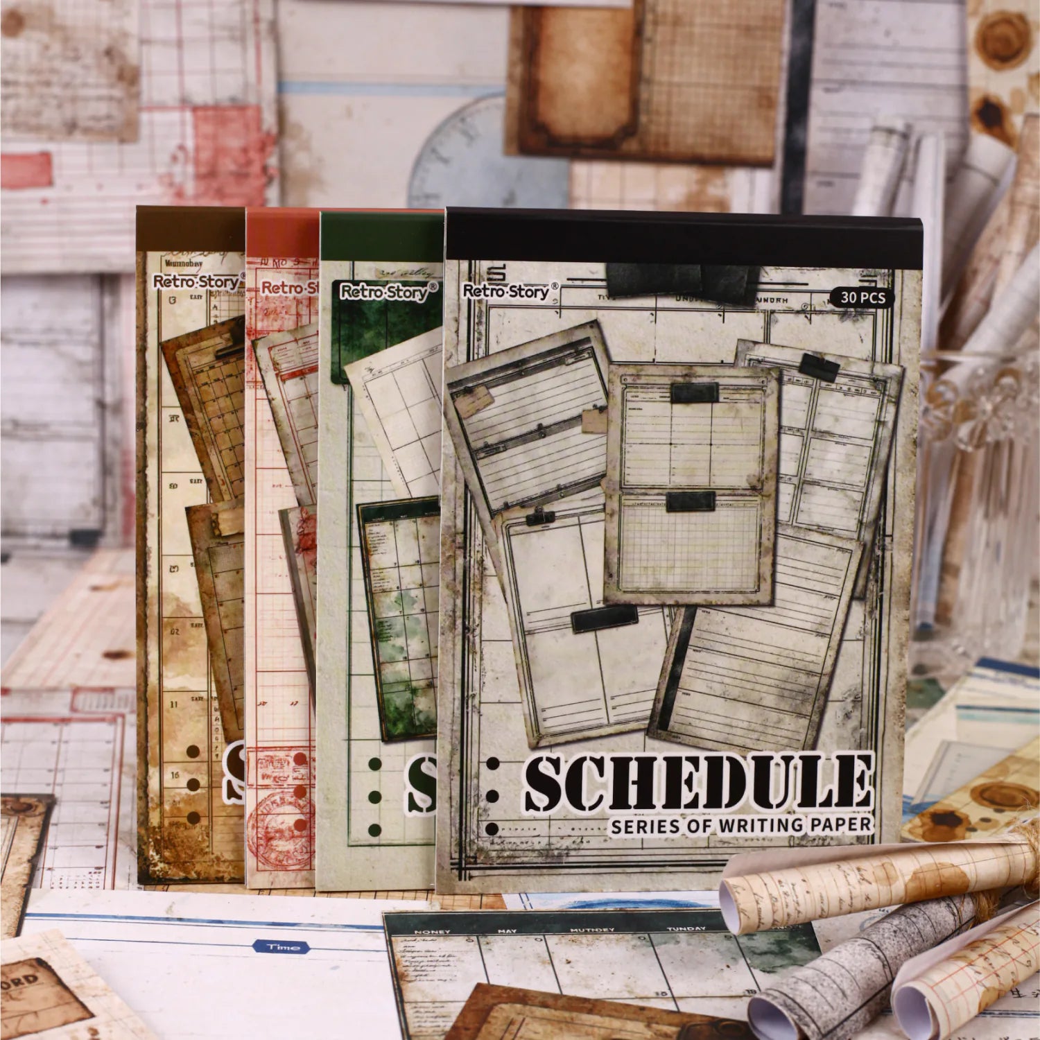 Vintage Schedule Scrapbooking Paper | Coffee-Dyed style Ephemera