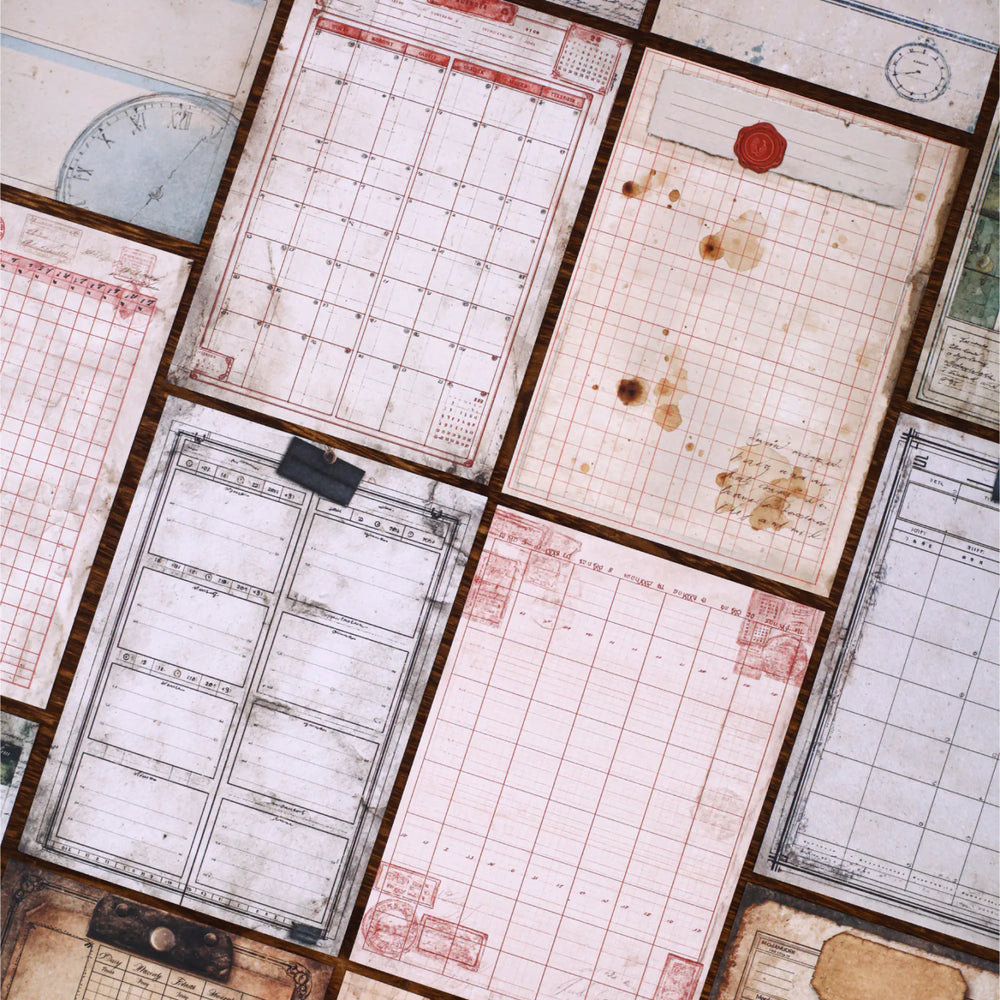 Vintage Schedule Scrapbooking Paper | Coffee-Dyed style Ephemera