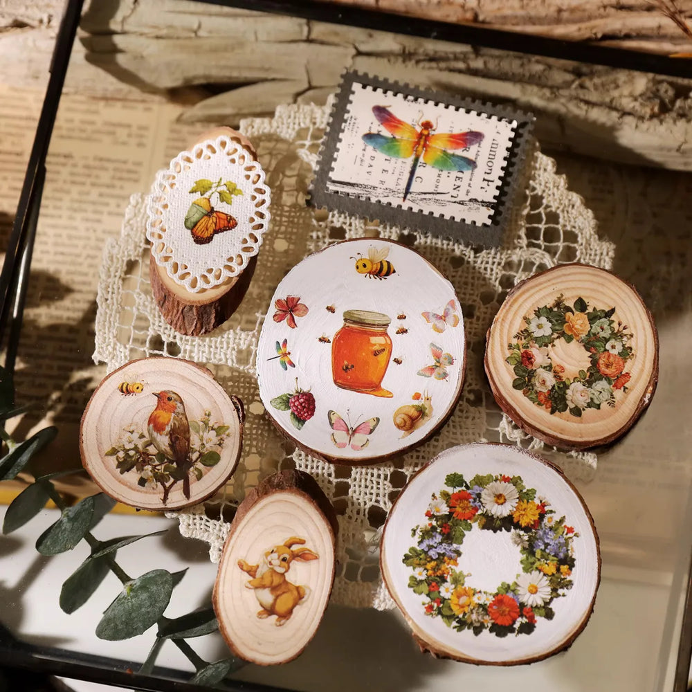 Autocollants printaniers vintage à frotter | Colibri, coccinelle et fleurs