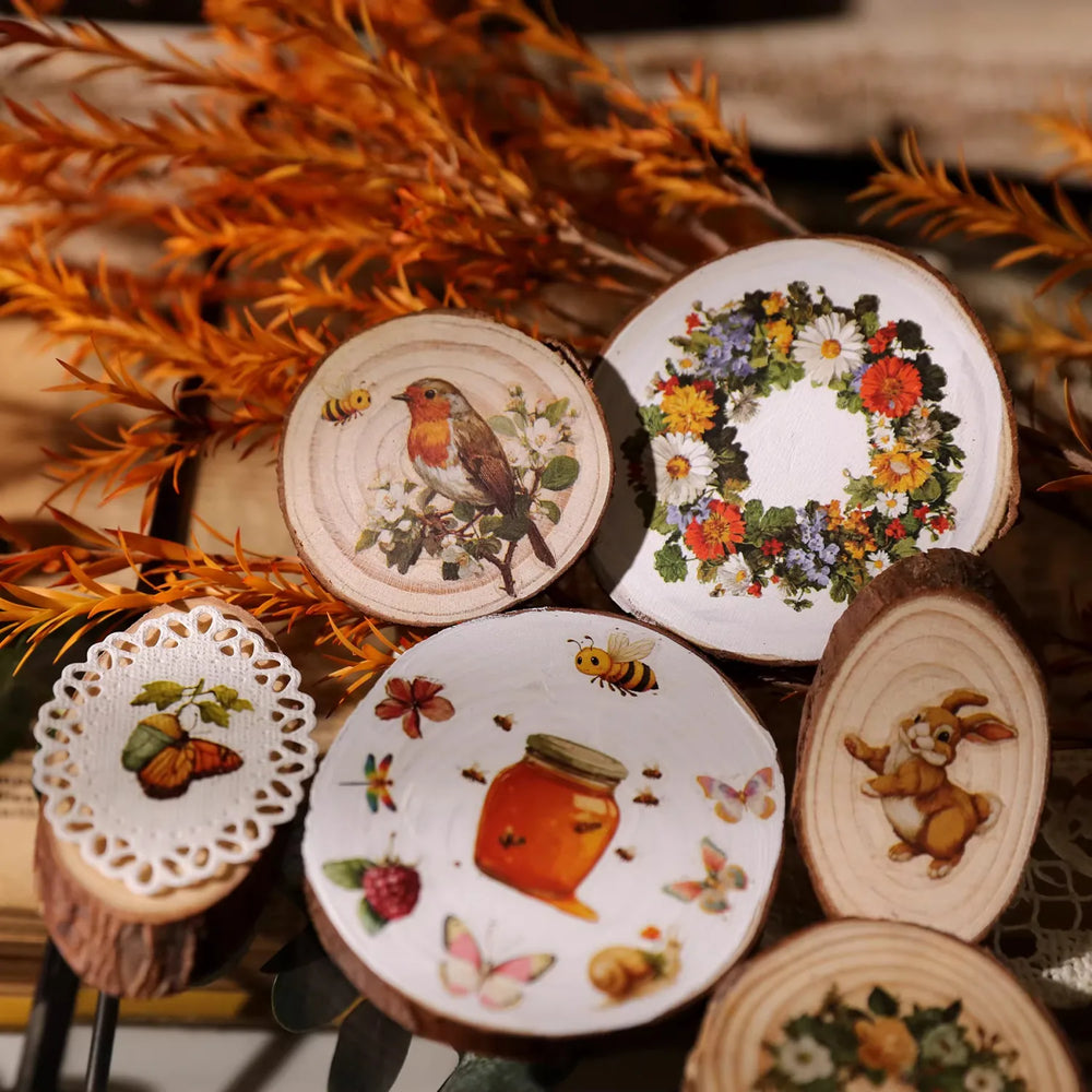 Autocollants printaniers vintage à frotter | Colibri, coccinelle et fleurs