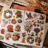 Autocollants printaniers vintage à frotter | Colibri, coccinelle et fleurs