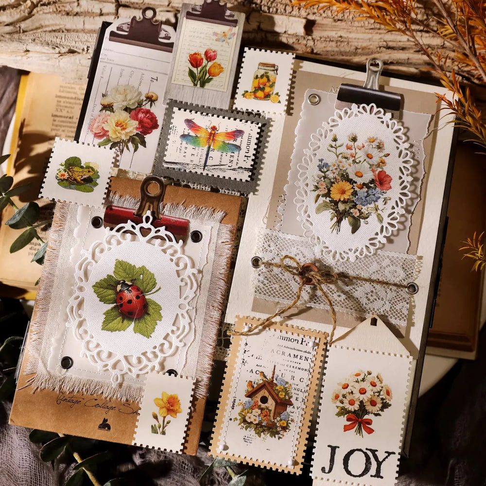 Autocollants printaniers vintage à frotter | Colibri, coccinelle et fleurs