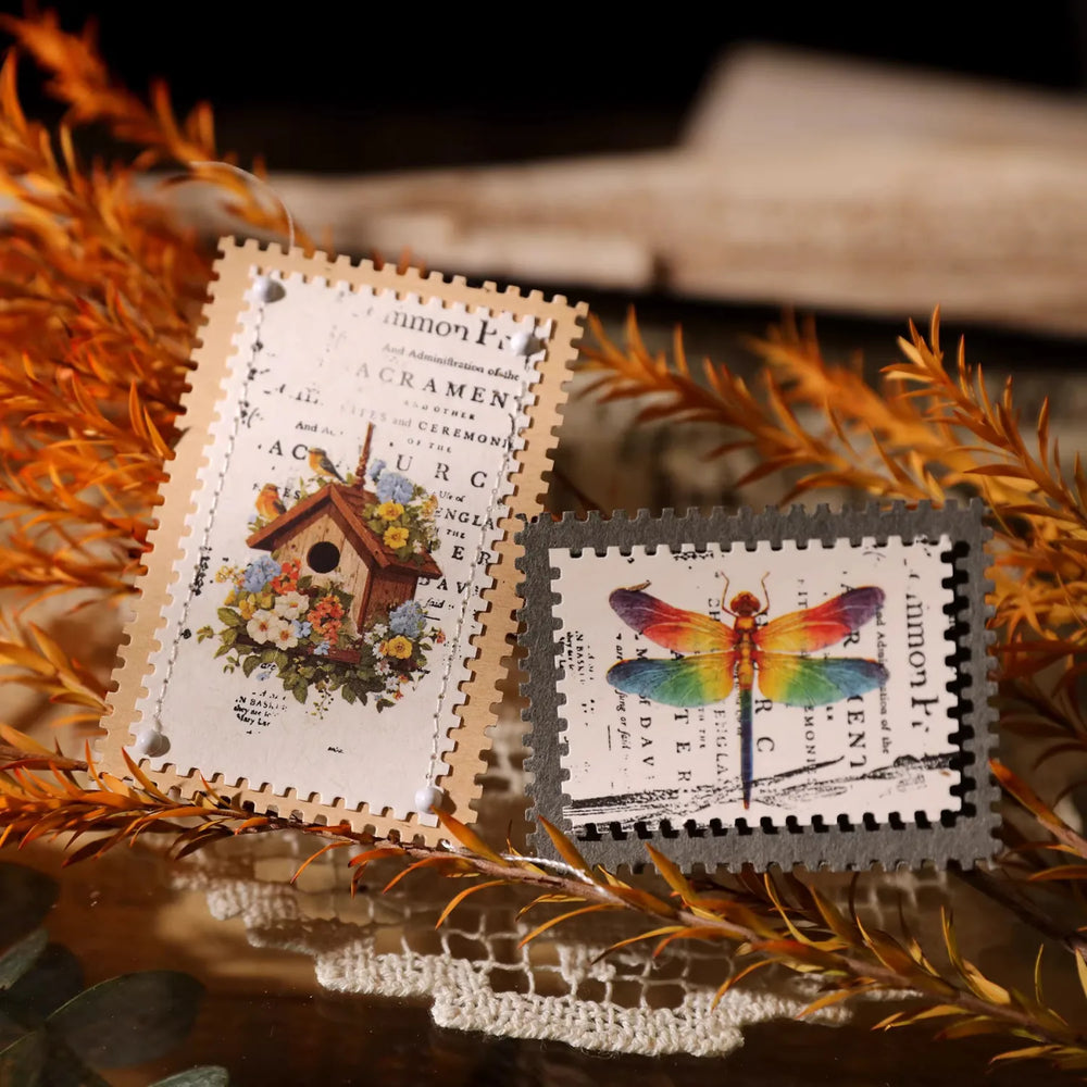 Autocollants printaniers vintage à frotter | Colibri, coccinelle et fleurs