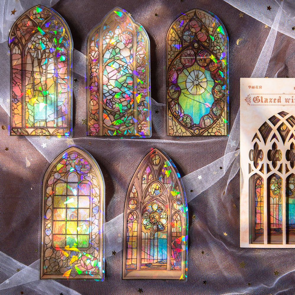 Vintage-Aufkleber mit Buntglasfenster-Motiv für Haustiere | Fantasy-Goldfolien-Aufkleber (gestanzt)