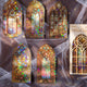 Vintage Stained Glass Window PET Stickers | Fantasy Gold Foil Die-Cut Stickers
