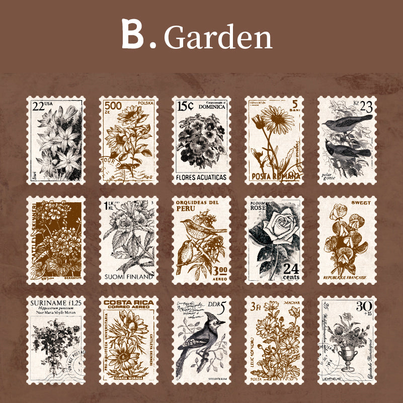Autocollants de timbres vintage de plantes de construction rétro pour carnet de voyage
