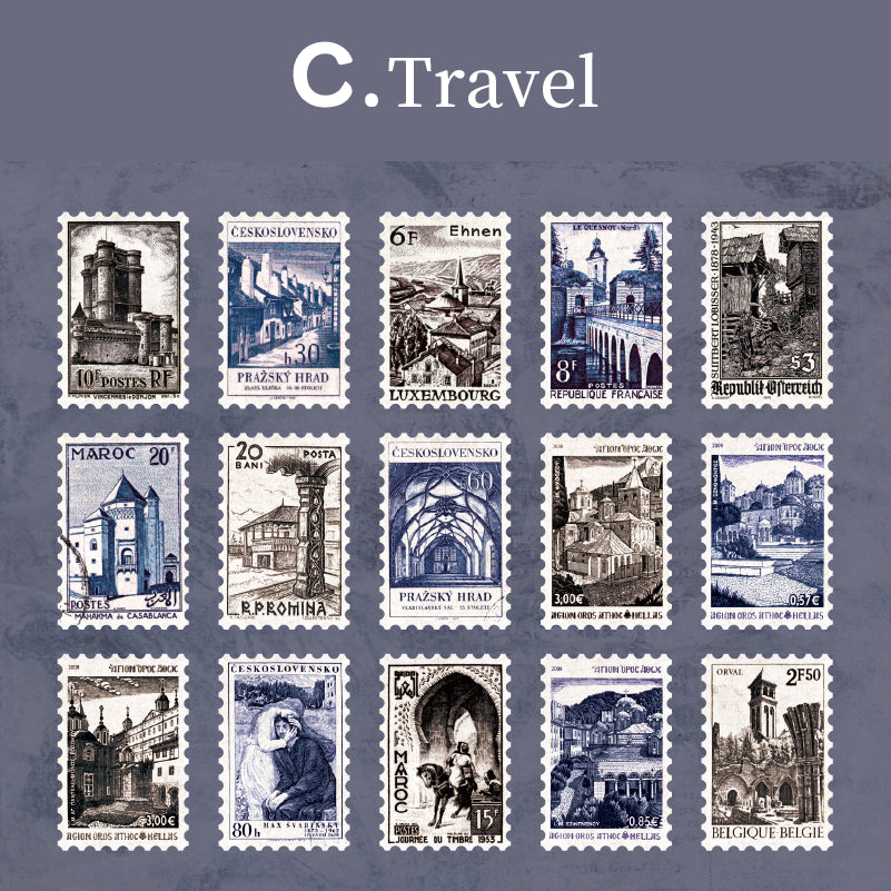 Retro Building Plant Vintage Stamp Stickers for Travel Journal