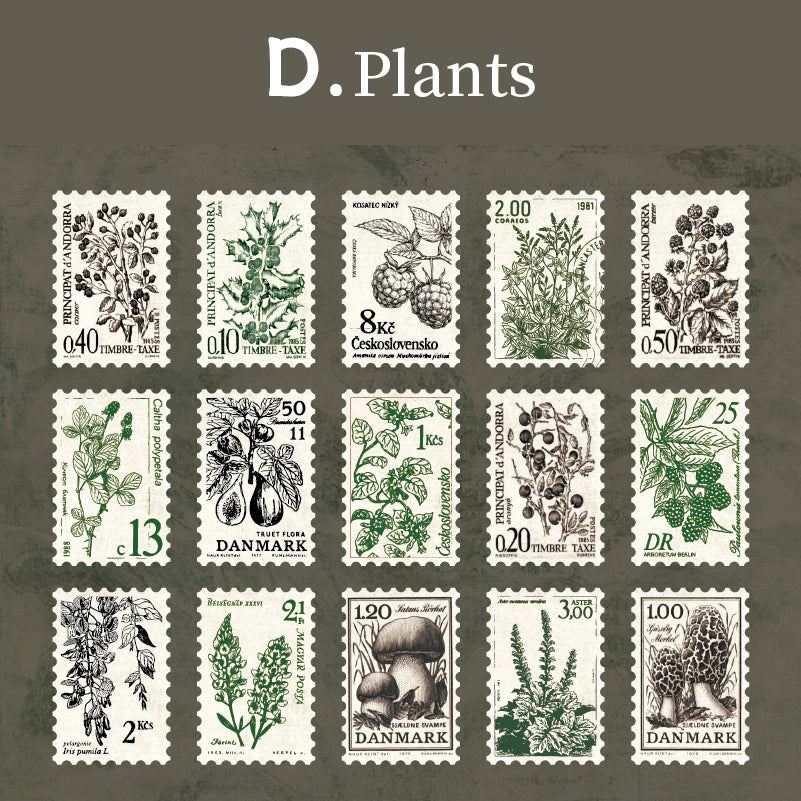 Autocollants de timbres vintage de plantes de construction rétro pour carnet de voyage