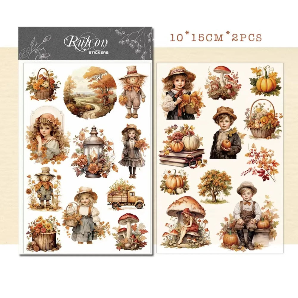 Vintage Thanksgiving Rub-On Stickers | Autumn Harvest & Pumpkin