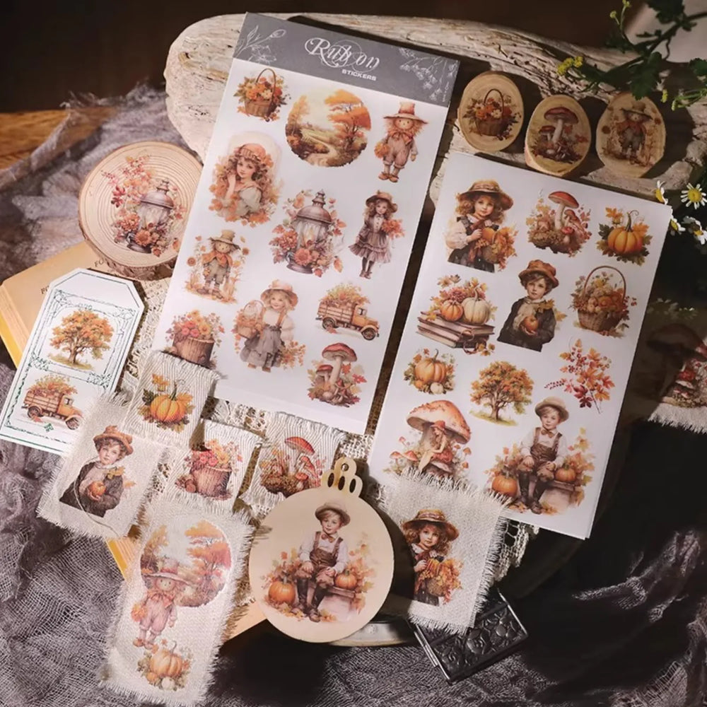 Vintage Thanksgiving Rub-On Stickers | Autumn Harvest & Pumpkin