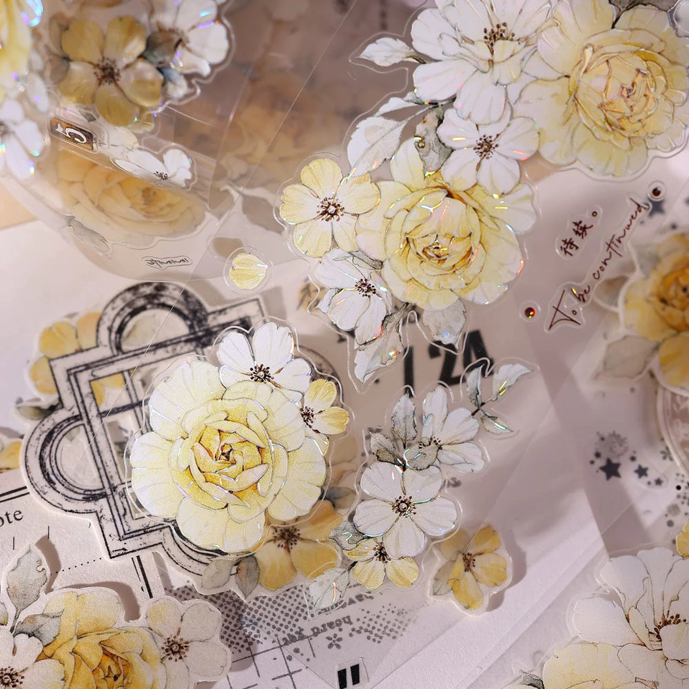 Vintage Yellow Rose Floral Washi & PET Tape