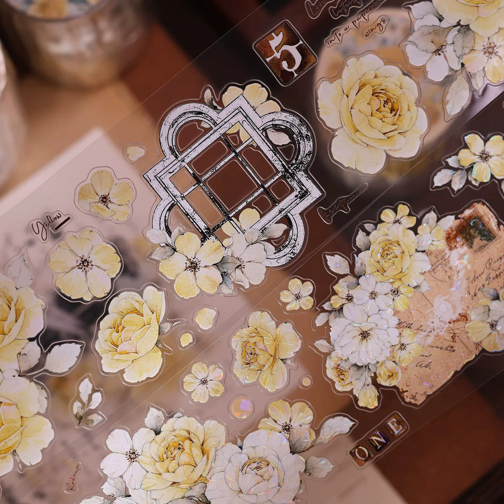 Vintage Yellow Rose Floral Washi & PET Tape