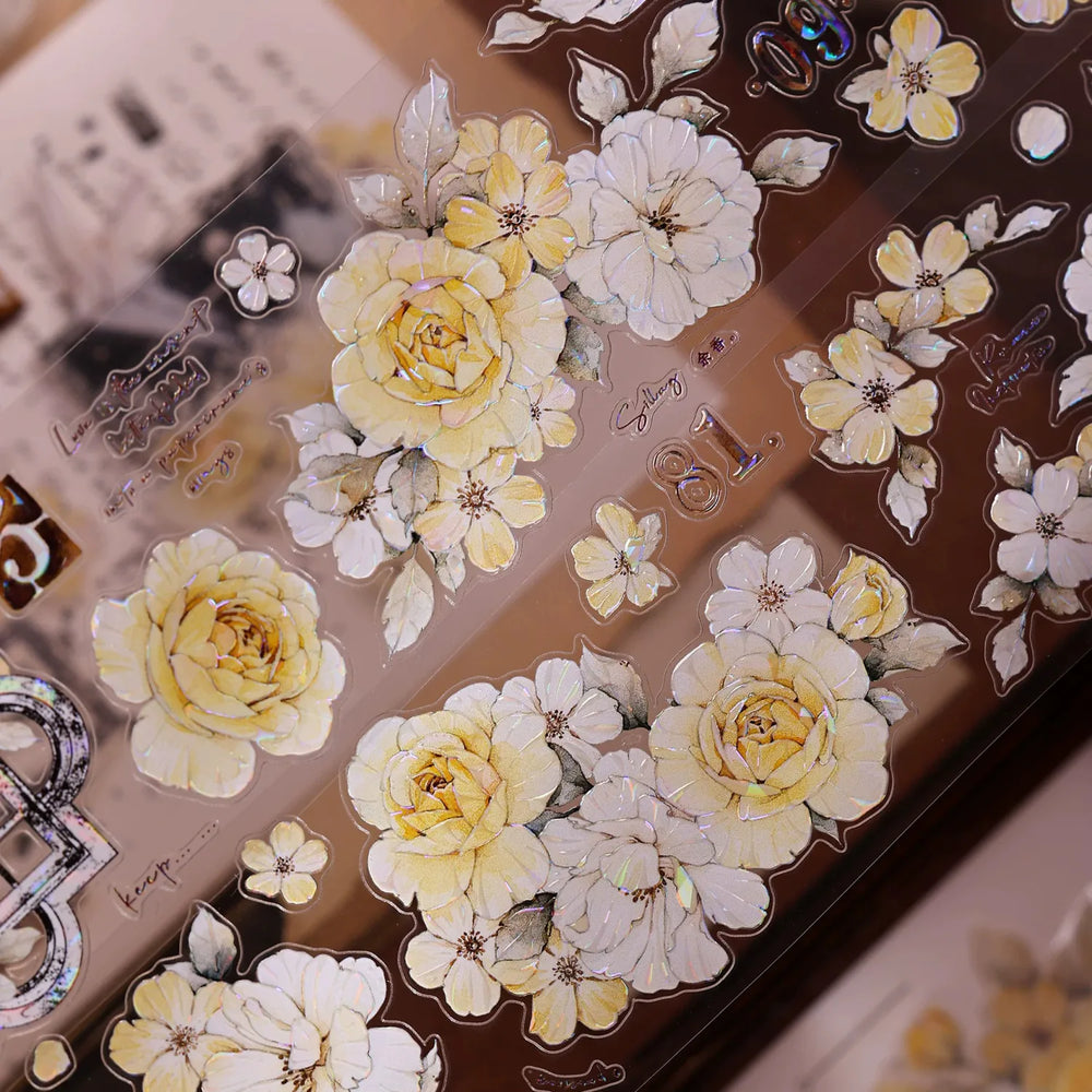 Vintage Yellow Rose Floral Washi & PET Tape