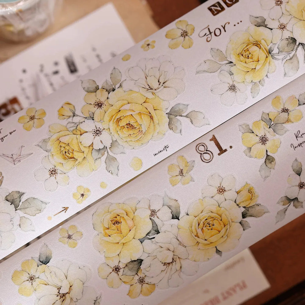 Vintage Yellow Rose Floral Washi & PET Tape
