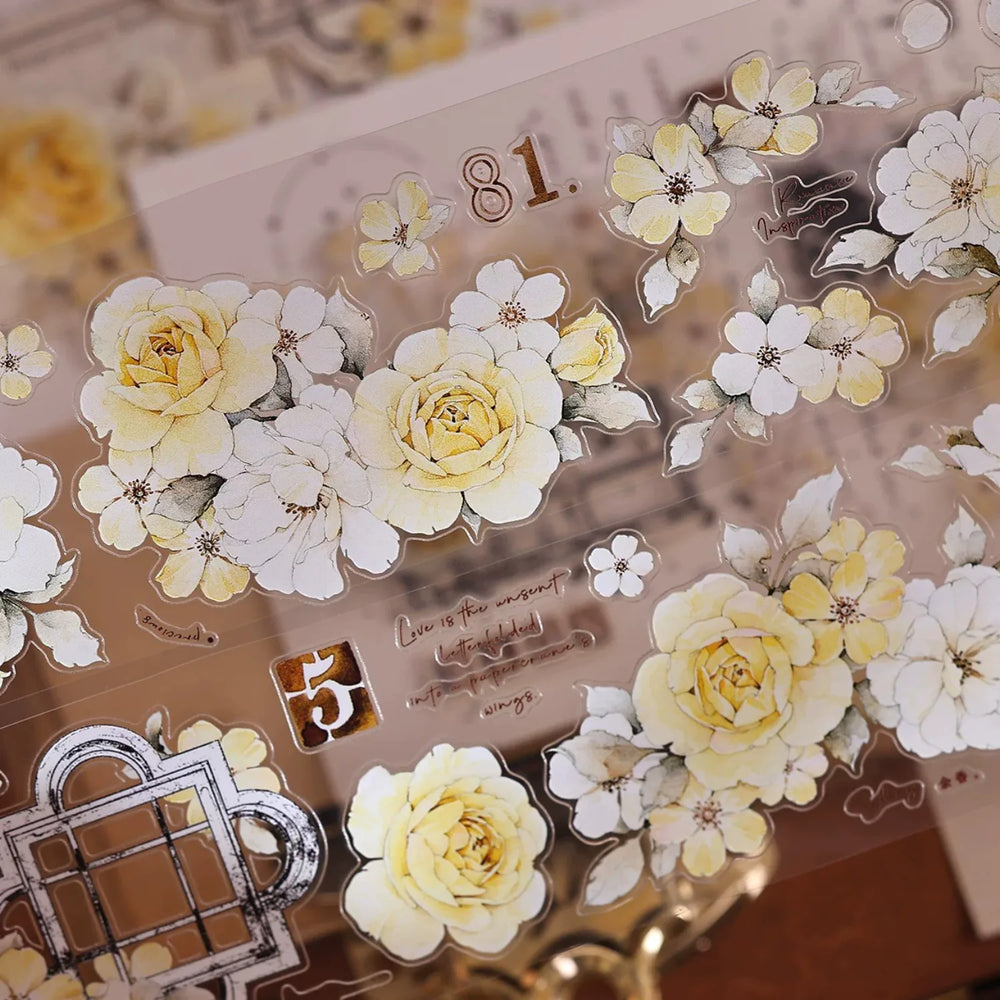 Vintage Yellow Rose Floral Washi & PET Tape