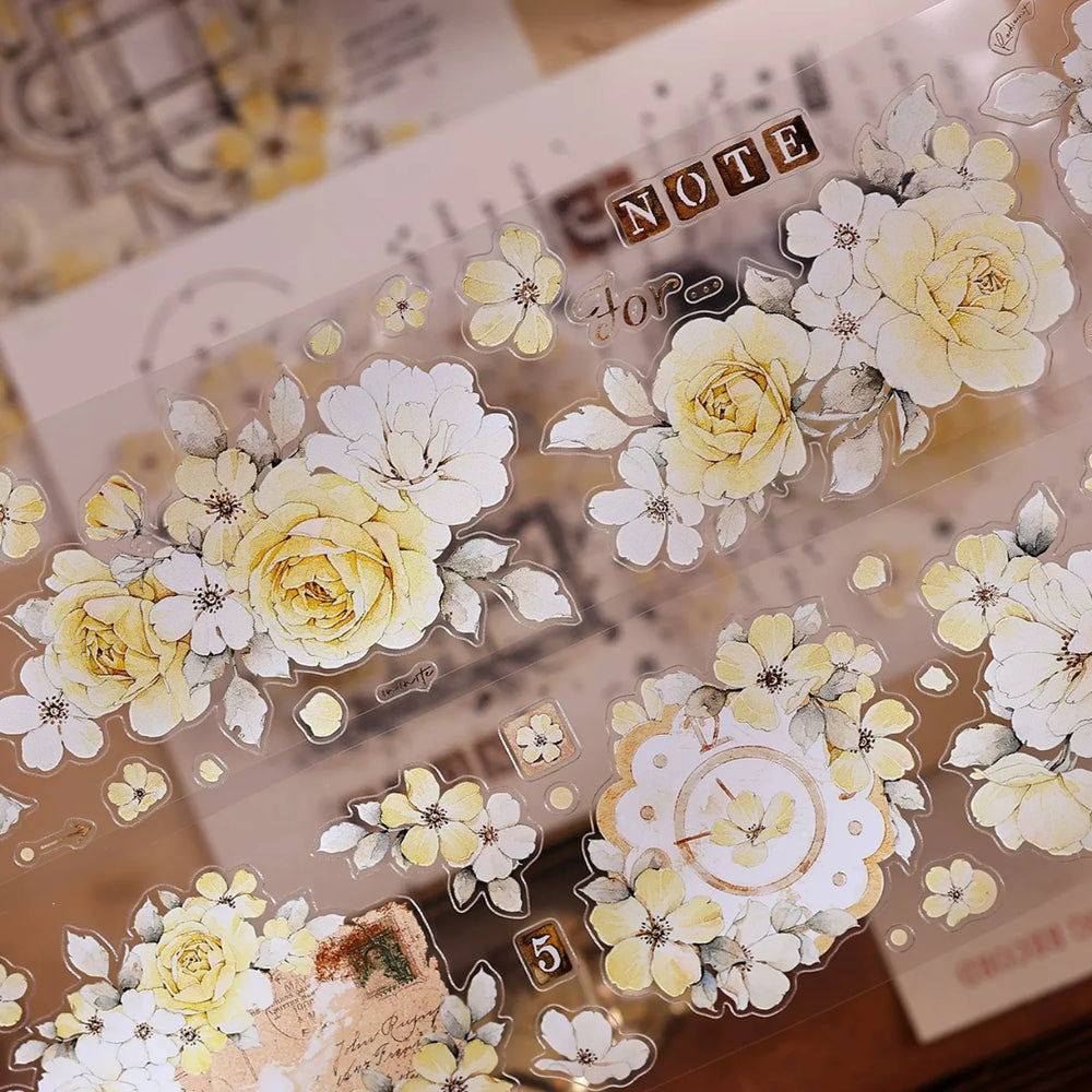 Vintage Yellow Rose Floral Washi & PET Tape