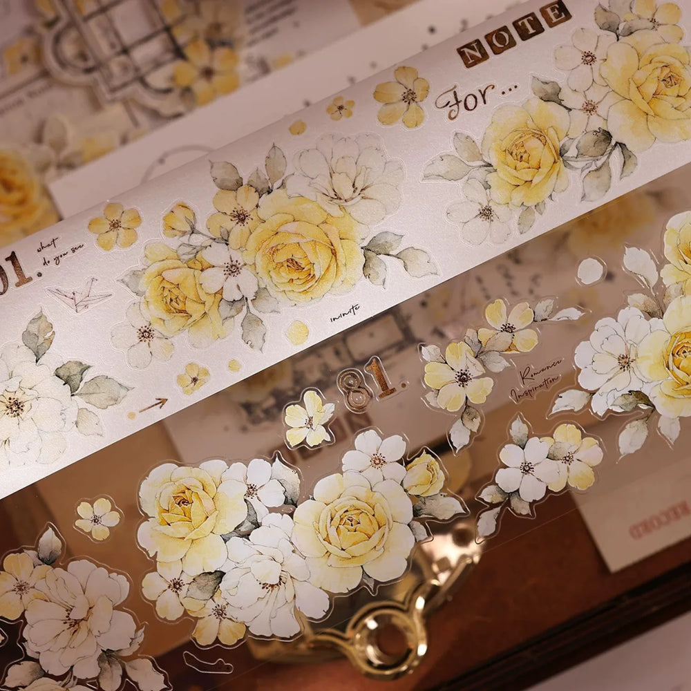 Vintage Yellow Rose Floral Washi & PET Tape