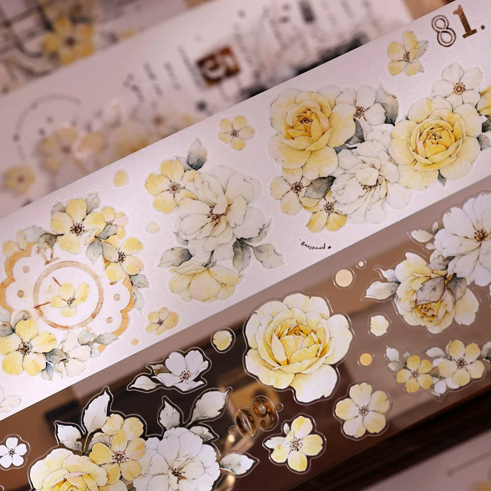 Vintage Yellow Rose Floral Washi & PET Tape