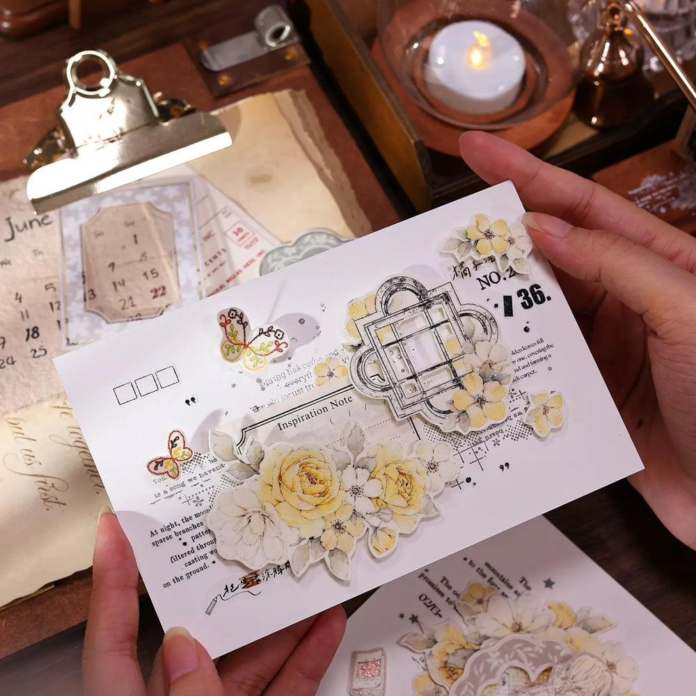 Vintage Yellow Rose Floral Washi & PET Tape