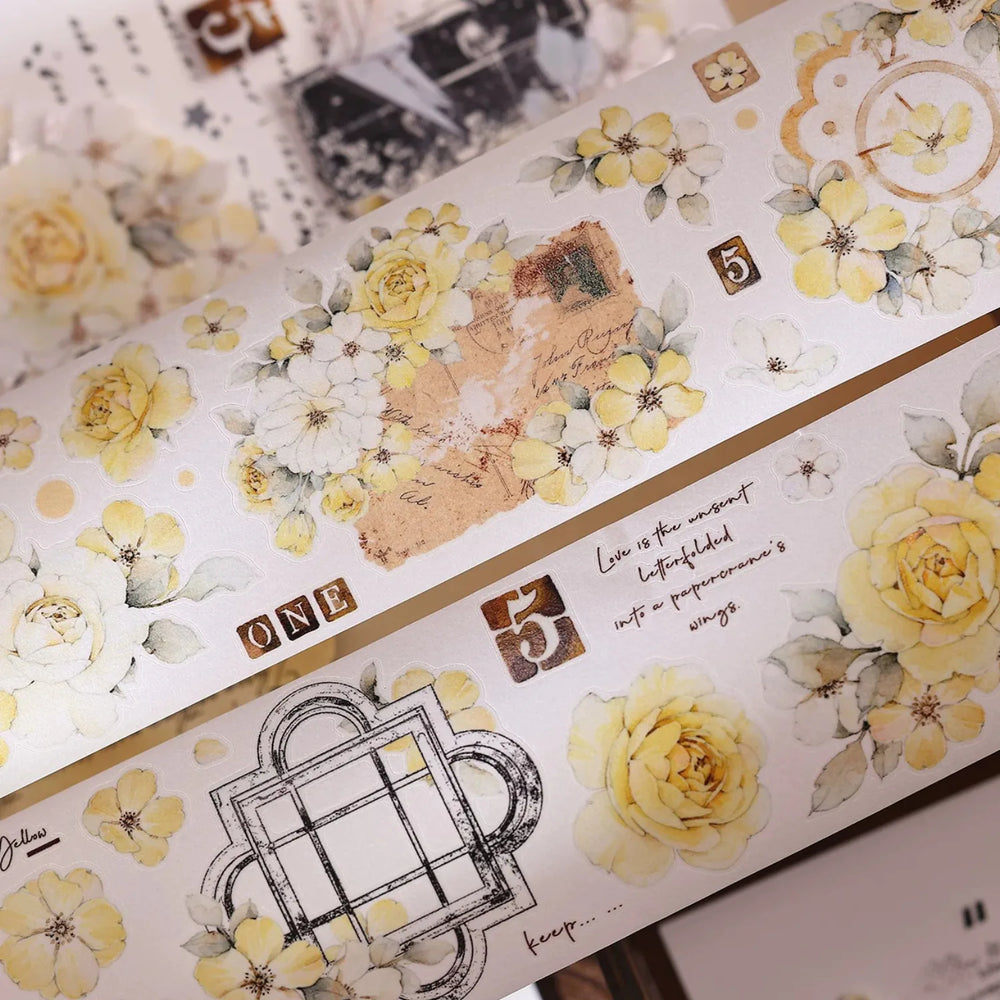 Vintage Yellow Rose Floral Washi & PET Tape
