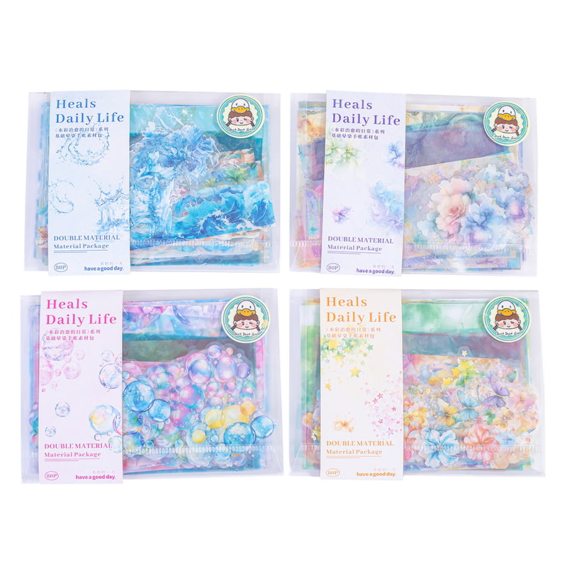 Watercolor Heals Daily Life Sticker Pack – PET & Washi Paper