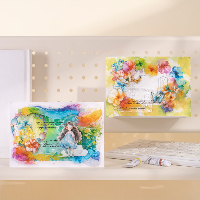 Watercolor Heals Daily Life Sticker Pack – PET & Washi Paper