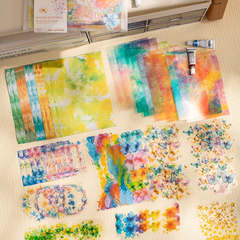 Watercolor Heals Daily Life Sticker Pack – PET & Washi Paper