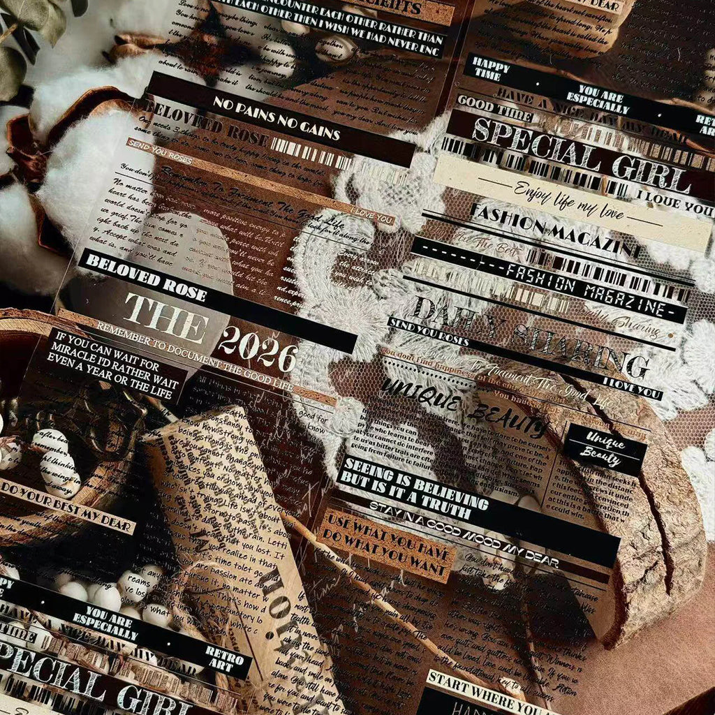 Wide Vintage Text PET Washi Tape | Retro Typography Background Tape