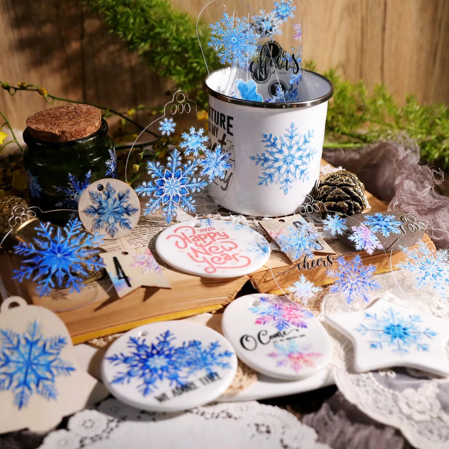 Winter Blue Snowflake UV DTF Sticker Transfers