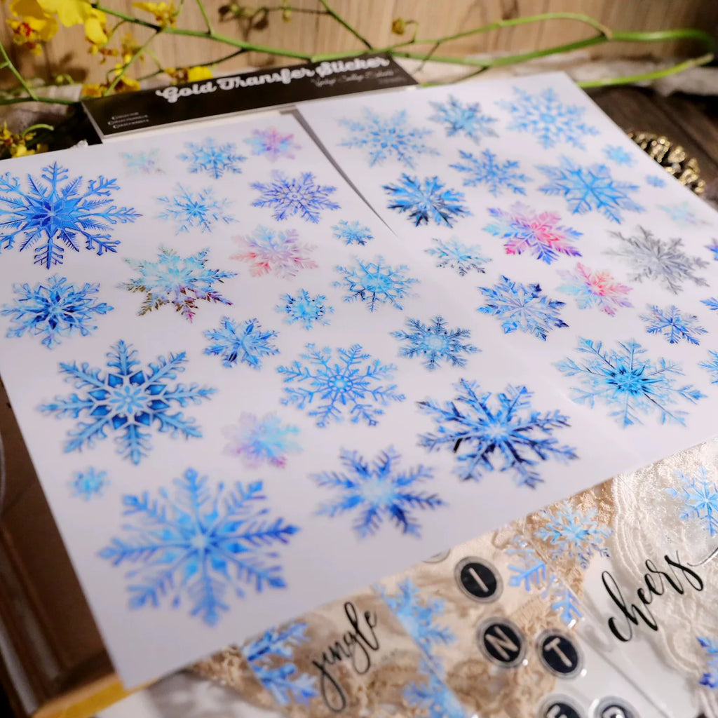 Winterblaue Schneeflocken UV DTF Aufkleber Transfers